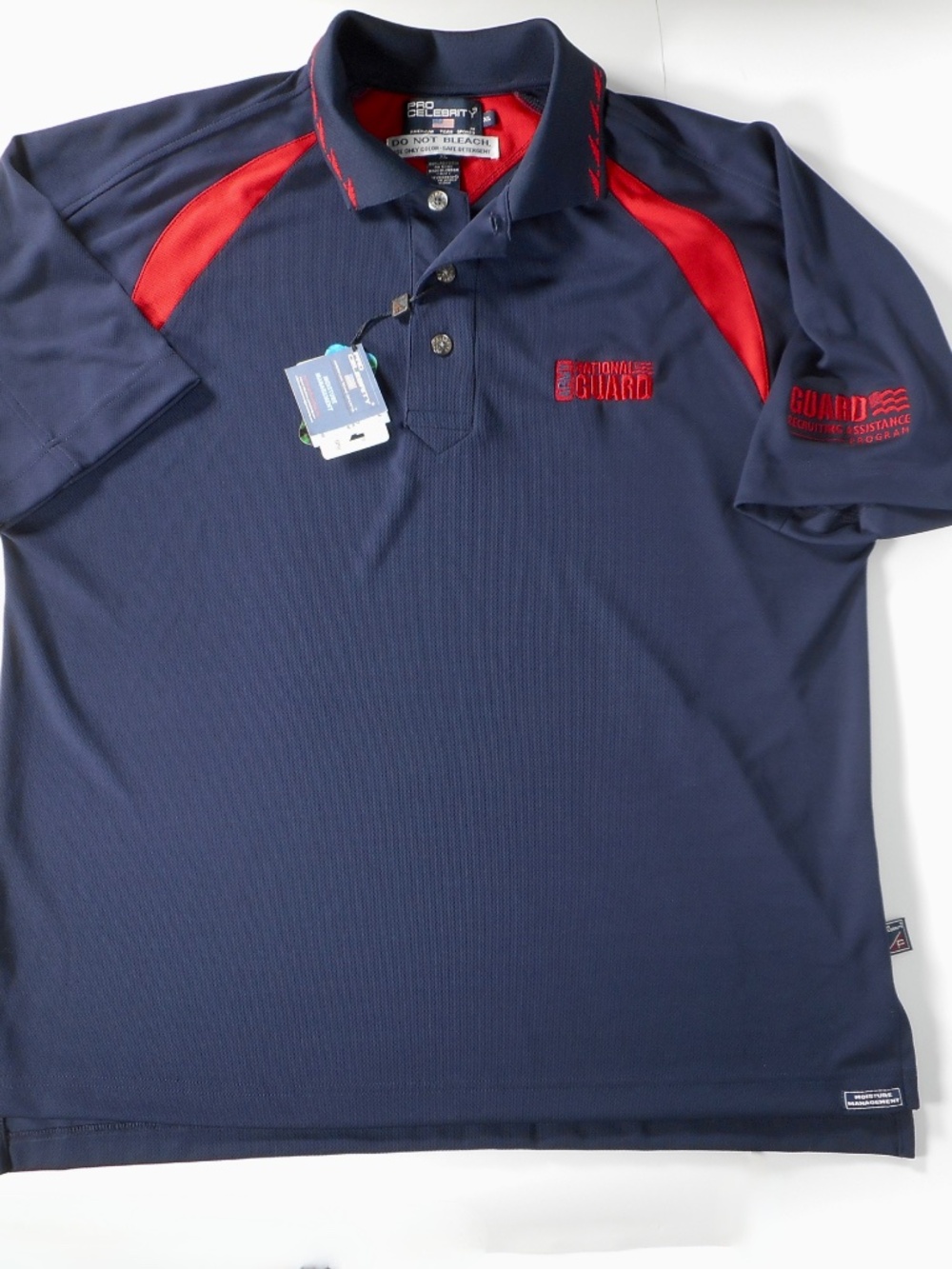 NWT Pro Celebrity Mens XL Navy Blue Red Polo Shirt National Guard Embroidery